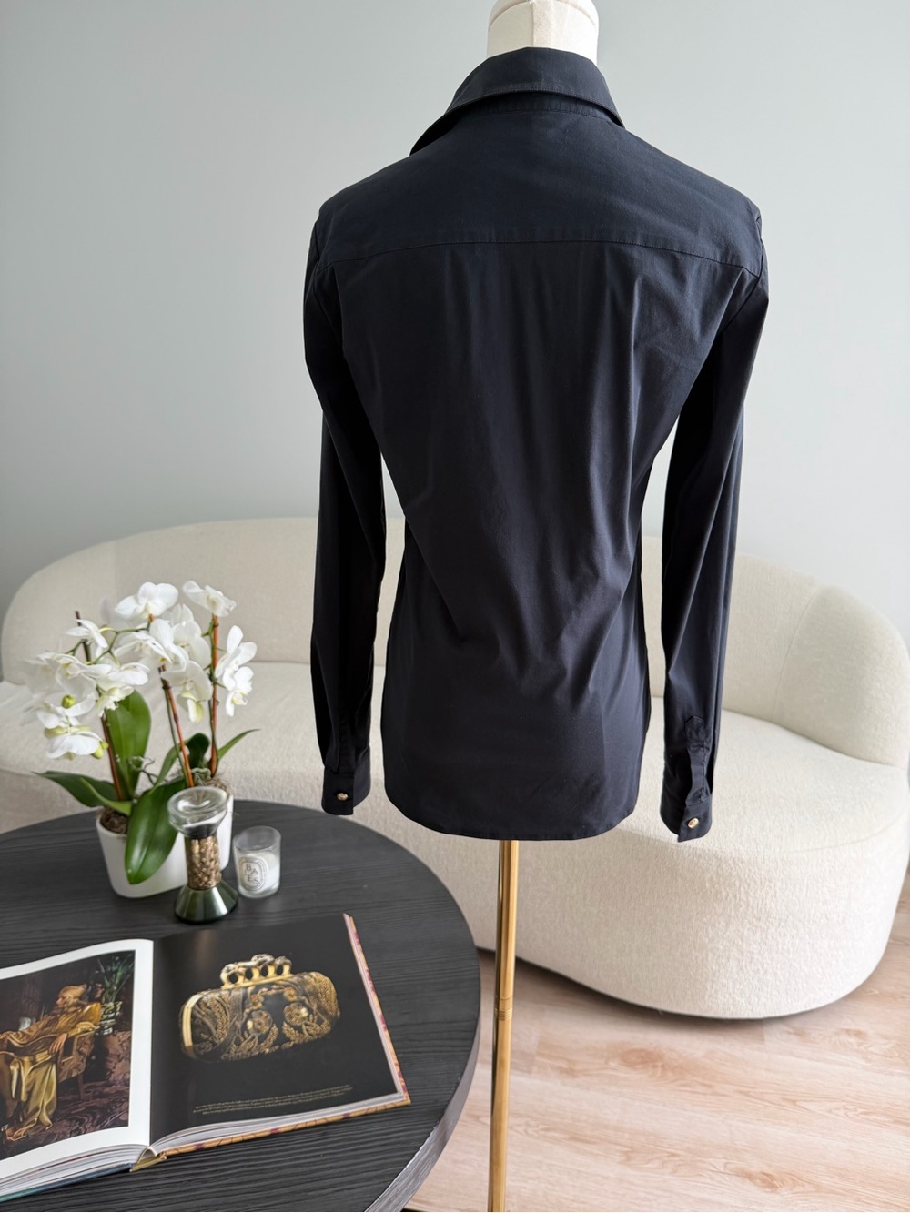 Versace Black Stretch Button Front Blouse Long Sleeve IT 38 Made in Italy - Picture 12 of 15